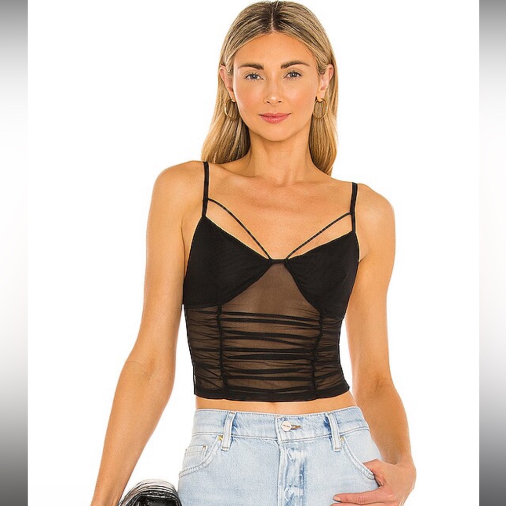 Nwt Superdown Adalene Black Mesh Crop Tank Top Size Xs